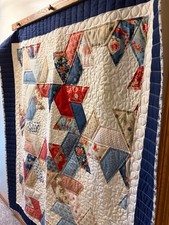 Handmade Quilt 61x70 Inches: Moda Fabrics, Free Motion Quilted Patriotic Design