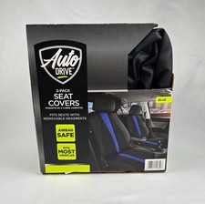 Auto Drive 2-pack Seat Covers Black Blue Faux Leather Car Seat Covers New