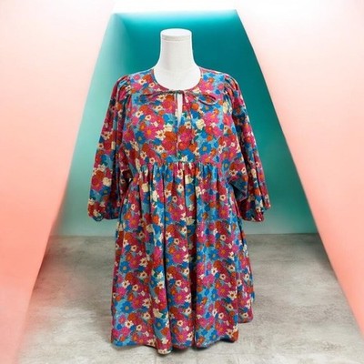 Entro Womens Floral Cottagecore Prairie Dress Boho Peasant Balloon Sleeve SZ L