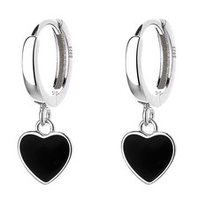 Sterling Silver Black Heart Hoop Earrings for Teen Girls Love Heart Hoop Earr...