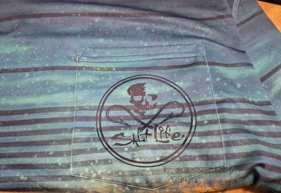 Camisa Salt Life SLX Hombres XL UVAPOR Azul-Amarillo Ventilada Exterior Rendimiento Camisa Foto 3 de 4