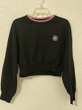 PUMA SWxP Crew Neck Sweatshirt Women's Black Pink Cropped Regular Fit Jumper L
