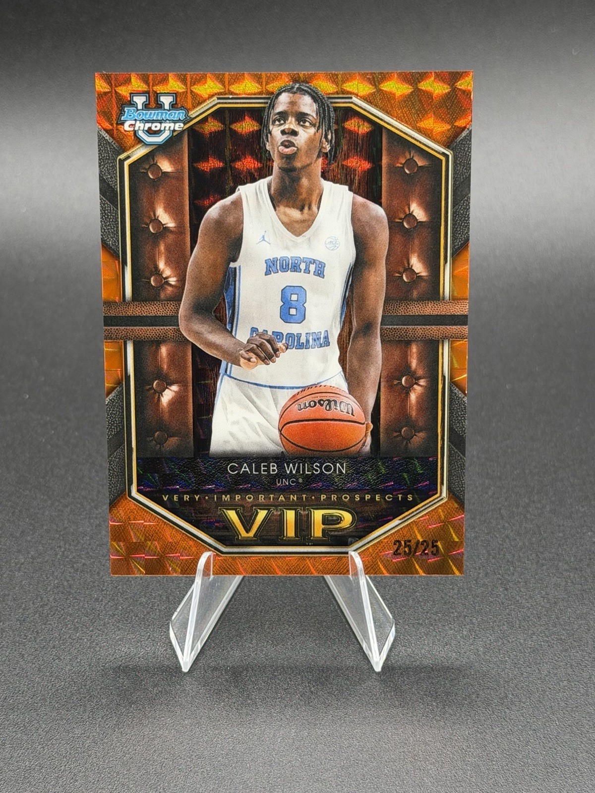 Caleb Wilson 2025 Bowman #VIP-9 Orange Geometric Refractor Chrome VIP RC 25/25