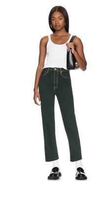 RE/DONE NWT 70s Ultra High Rise Stove Pipe Washed Evergreen Sz 25. $285