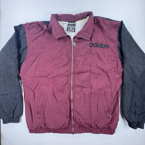 Adidas Vintage Track Jacket Mens Med Burgundy Black Full Zip Windbreaker