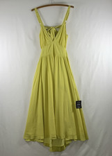 Lulus Babydoll Open Tie Back Midi Dress Small Chartreuse Feminine Pockets Lined