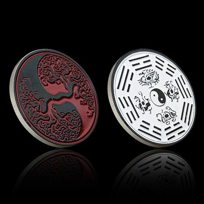 Schwarz Rot Lebensbaum Yin Yang Münze Bagua I-Ging 40mm Challenge Coin