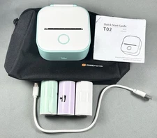 Phomemo Mini Portable Thermal Printer Model #T02 W/ 3 Rolls Self-Adhesive Paper