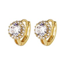 14K Gold Plated Cubic Zirconia Huggie Hoop Earrings, Small Dainty Crystal Huggie