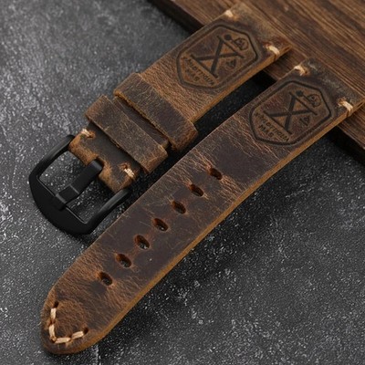 Man Handmade Genuine Cowhide Leather Watch Strap Bracelet Water-Res Padded Band