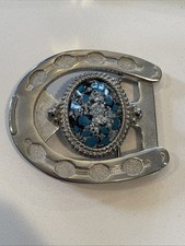 Turquoise Cabochon Cab Stone Through Lucky Horseshoe Belt Buckle