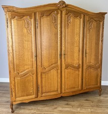 Wardrobe Vintage French Louis XVI Style Oak Four Door Carved Armoire LOT 4860