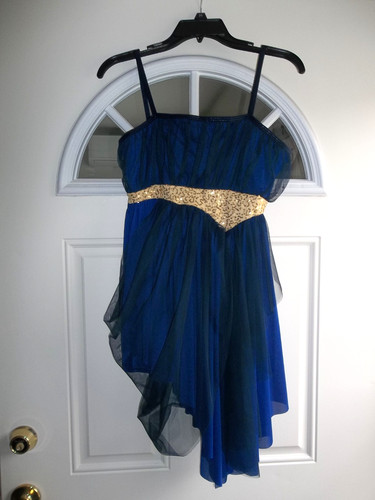 Curtain Call Dance costume blue with gold accents adult size large