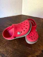 Crocs Kids Red Slip-On Clogs with Striped Sole Size 8C
