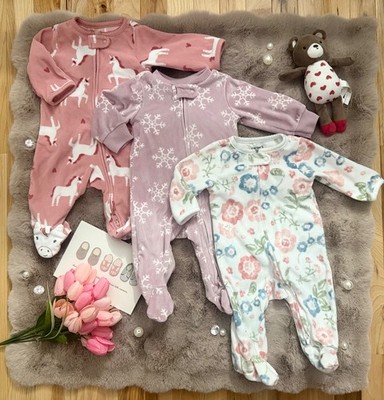 Carter's 3 COMBO EUC 0-3M Baby Girl multicolor Pink Pajamas Bodysuits (MS019)