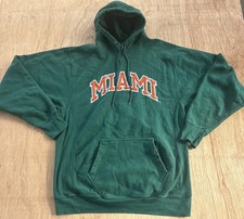 Vintage University of Miami UM Hurricanes Hoodie Green USA Made Men's L
