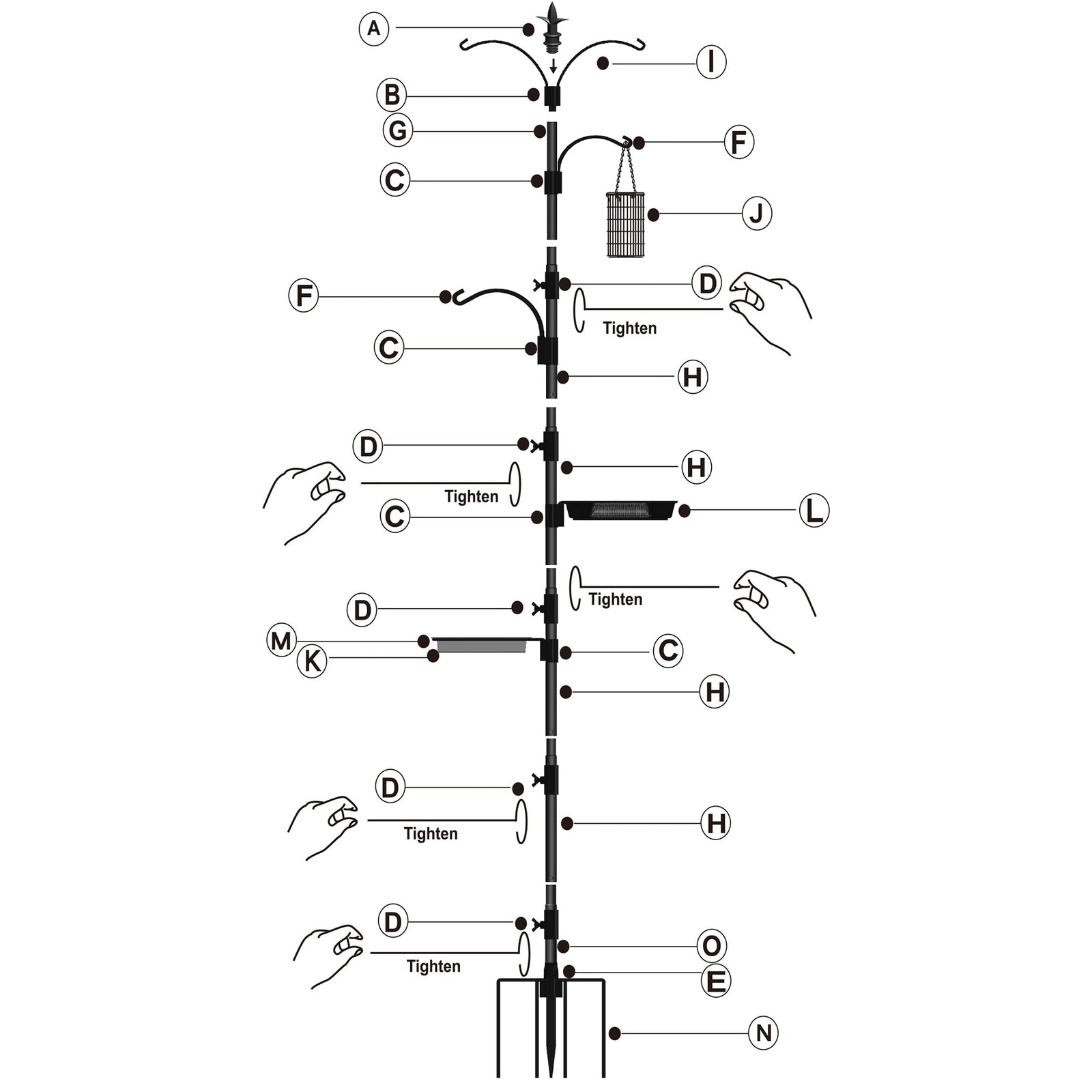 Bird Feeding Station Kit 90"x23" Feeder Pole Planter Hanger Multi Feeder