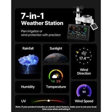 7in1 Wireless Weather Station 7.5Inch VA Display Solar Powered Outdoor