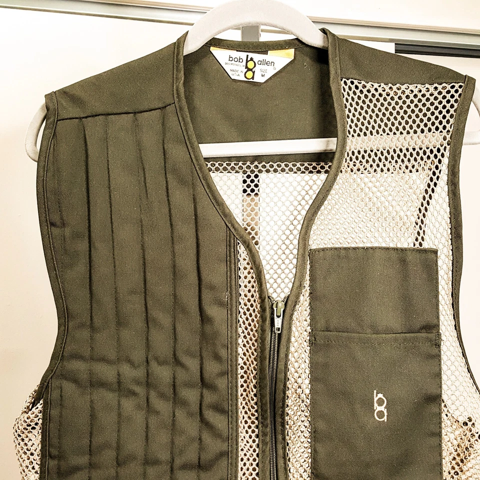 Vintage Bob Allen MED Brown Reloaders Shooting Vest Tan Mesh & Pockets Full Zip - Image 2 of 4