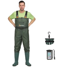 Waterproof Bootfoot Chest Waders for Men and Women, Lightweight 2-Ply Nylon/P...