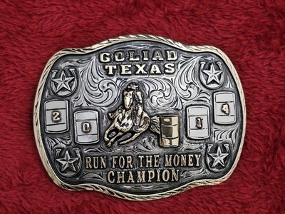 Rodeo Barrel Racer RARE 2014 Money Run CHAMPION TROPHY BUCKLE Goliad Texas R67