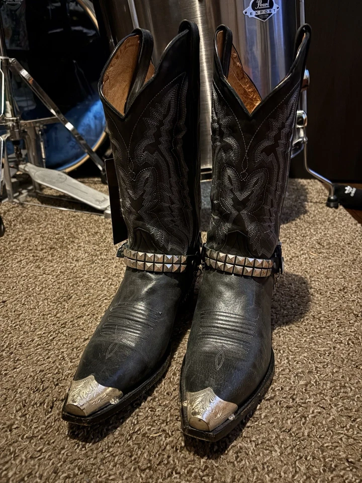 Botas vaqueras occidentales de cuero negro JB Dillon con detalles tachonados Foto 2 de 4