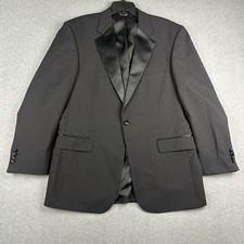 Jos A Bank Tuxedo Suit Jacket Mens L 41 42 R Black Wool One Button Notch Lapel