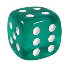 d6 Dice Cube 18mm Translucent Teal w/ pips Pack of 12 