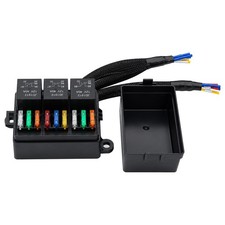 12V 9Way Pre-Wired Fuse and Relay Box Kit with 3 x 40A 4-Pin Relays & 9 ATC/A...
