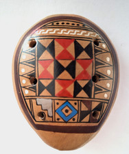 Peruvian Ocarina Clay Pottery Flute Whistle 8 Hole Colorful 3" x 2.25" no strap