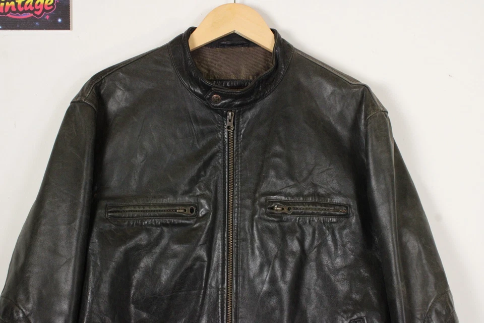 Marlboro Classics Leather biker Jacket Large Black Lined Moto Cafe 90s Vintage - Image 2 of 4