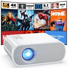 HOMPOW Projector, Native 1080P Full HD 7.3 Inch x 5.8 x 2.8 Inch, white 