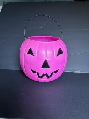 Halloween Blow Mold General Foam Pumpkin Candy Pail Pink Jack O Lantern Vintage 