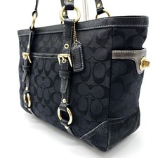 COACH Y2K Signature Canvas Leather Tote Bag Black Unisex Authentic