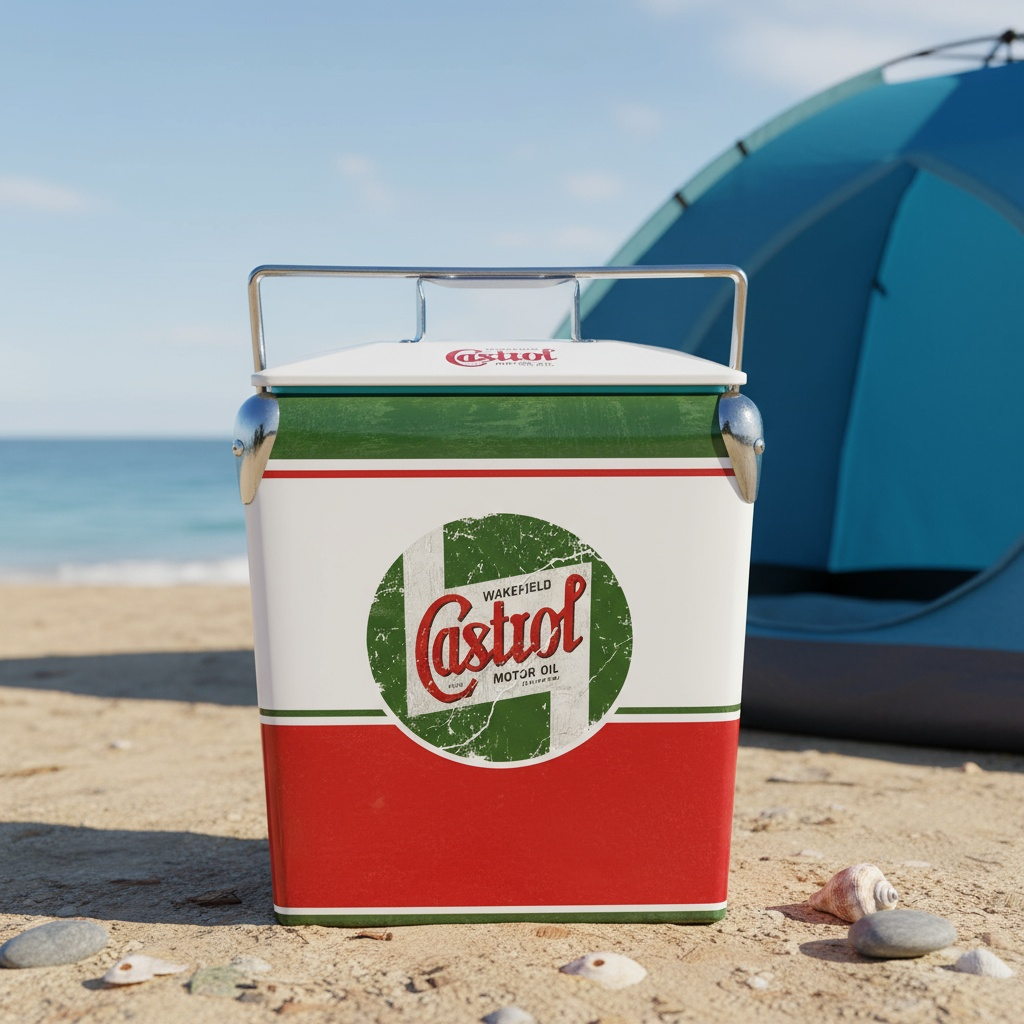 CASTROL 18Qt Beach Camping Cooler,Heavy-Duty Metal Ice Chest for Coastal Camping