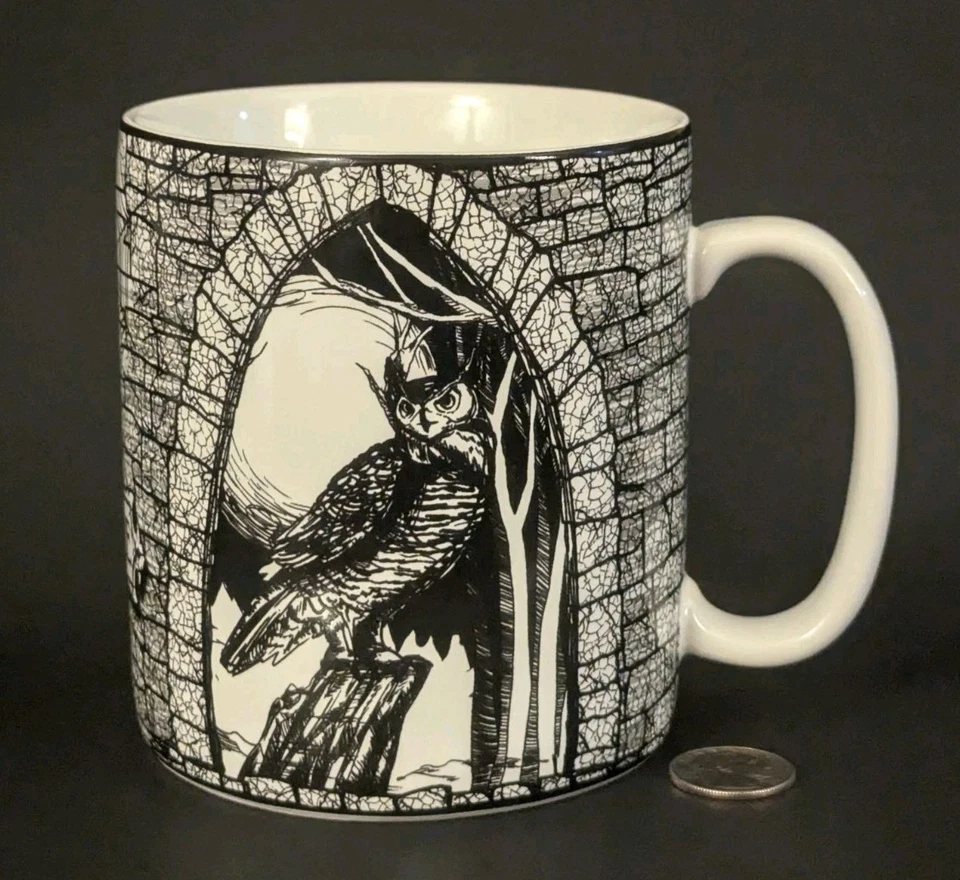 Taza de cerámica 222 Quinta víspera de Halloween cuervo búho araña castillo cuidado Foto 2 de 4