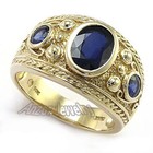 Etruscan Byzantine Style Ring #R1570 Men's Sapphire Ring 14k Yellow Gold