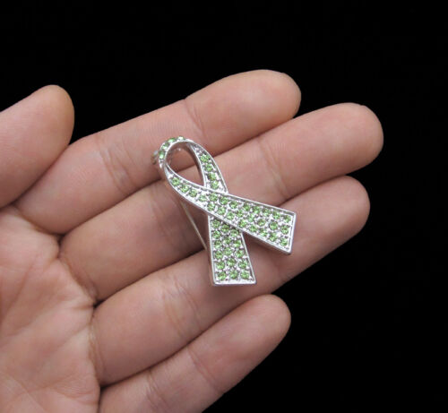 BROCHE DE CRISTAL CINTA VERDE LIMA ARCO LINFOMA CONCIENCIA DEL CÁNCER - Imagen 3 de 7