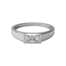 Bezel Set 0.80ct Rectangle Cut Moissanite 925 Sterling Silver Solitaire Ring
