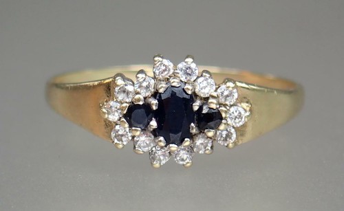 Glitzernder Vintage Nachlass 9K Gold Saphir Zirkonia Cluster Ring Größe 9 - Bild 10 von 12