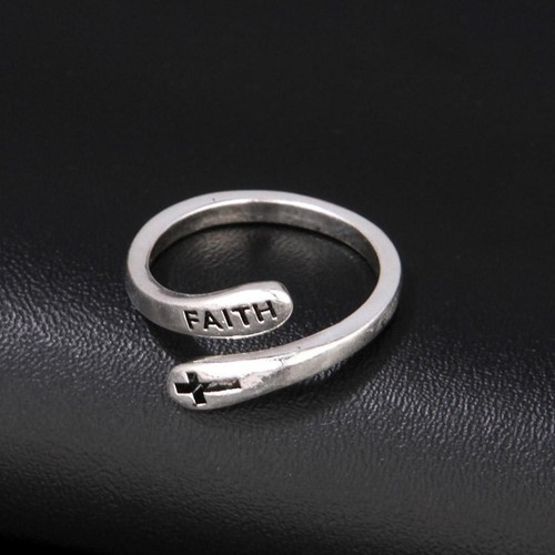 Faith Cross Sterling Silver Open Rings Adjustable Eternity Women Girls Men Ring - Picture 11 of 18