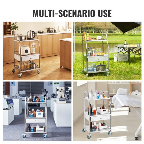 VEVOR Lab Rolling Cart Dental Lab Serving Cart 3 Tiers 1 Drawer Stainless Steel - Picture 6 of 12
