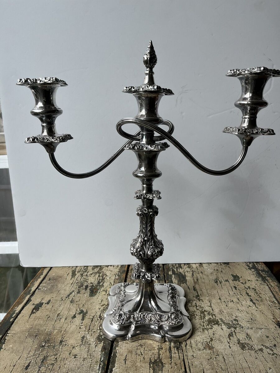 Vtg 2 Ornate Triple Silver Plated Twisted 3 Arm Candelabras Vtg 2 Ornate Triple Silver Plated Twisted 3 Arm Candelabras