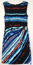 Tahari by ASL ~Woman Size 10~ Black/Red/Blue Stripe Lined Sheat Dress Sleeveless