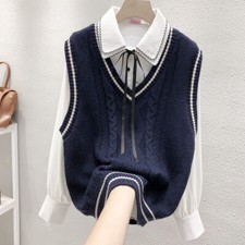 Lady V-Neck Knitted Vest Tank Tops Sleeveless Sweater Jumper Pullover Waistcoat