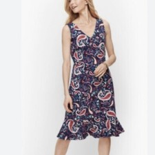Talbots Watercolor Paisley Cotton Sleeveless Flounce Hem Flare Dress Size 2X