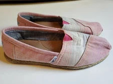 Red Cream And Blue Stripped Fabric Tom Slip Ons Size 7