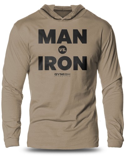 042. Man Vs. Iron Lightweight Long Sleeve Hooded T-Shirt for Men - Picture 9 of 20