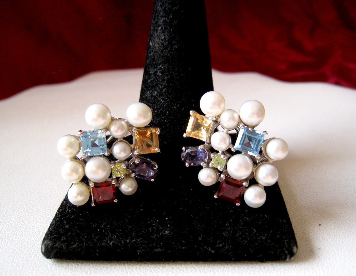 ROSS SIMONS RS 925 STERLING SILVER MULTI GEMSTONE PEARL OMEGA