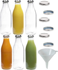 - 6 Bottiglie Di Vetro per Latte Da 1 L Con 12 Tappi a Vite Senza PVC, Con Imbut